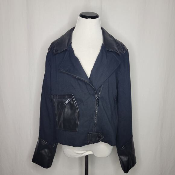 DKNY Faux-Leather-Accent Moto Jacket Black NWT Size Large - Picture 4 of 13